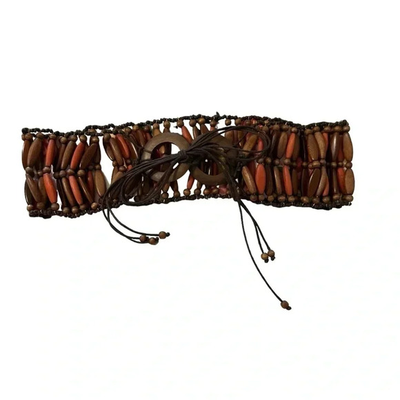 Vintage HIPPIE BOHO TRIBAL WOOD HIPSTER BELT - Picture 1 of 7